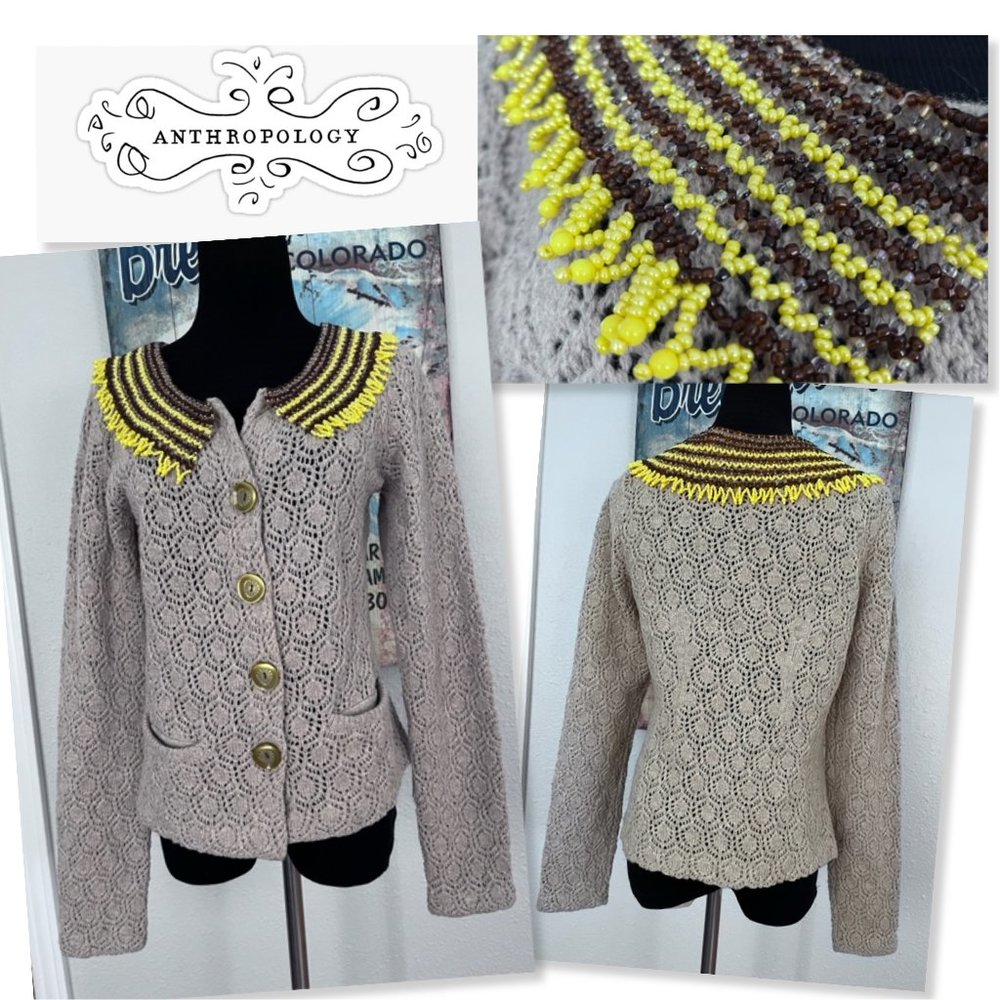 Anthropologie Sparrow Lambswool Beaded Cardigan Sweater